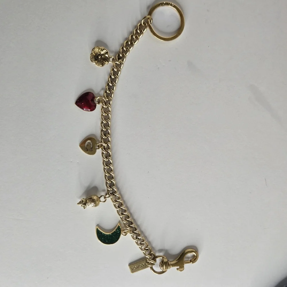 Coach Motif Logo Heart Goldtone Chain Bag Charm / Extender w/ Charms - Picture 4 of 4